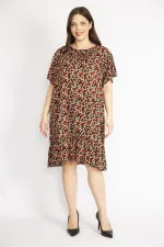 Kadın Bordo Büyük Beden Bisiklet Yakalı Etek Ucu Katlı Elbise