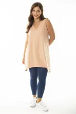 Kadın Büyük Beden Somon V Yakalı Uzun Kolsuz Bluz 65N36920