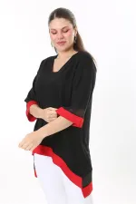 Kadın Büyük Beden Kemik Kol Ve Etek Ucu Tül Ve Garni Detaylı V Yakalı Arkası Uzun Tunik 65N37681