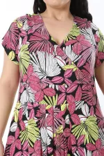 Kadın Büyük Beden Renkli Anvelop Yakalı Uzun Elbise 65N38584