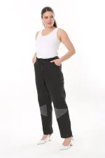 Kadın Büyük Beden Siyah Kup Detaylı Yan Kemeri Lastikli Likralı Kot Pantolon 65N37728
