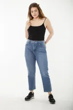 Kadın Büyük Beden Lacivert 5 Cepli Yüksek Bel Kot Pantolon 65N37252