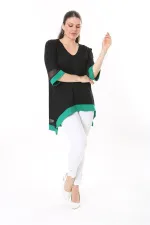 Kadın Büyük Beden Kemik Kol Ve Etek Ucu Tül Ve Garni Detaylı V Yakalı Arkası Uzun Tunik 65N37681