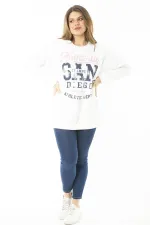 Kadın Büyük Beden Kemik İçi Şardonlu İki İplik Ön Baskılı Sweatshirt 65N37158