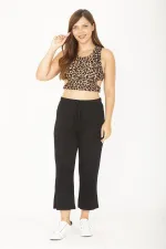 Kadın Büyük Beden Siyah Beli Bağcıklı Eşofman Alt 65N36805