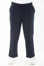 Kadın Büyük Beden Lacivert Beli Lastikli Ütü İzi Çima Dikişli Yan Cepli Eşofman Alt 65N37400