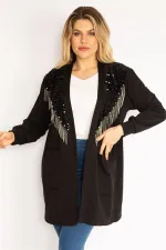 Kadın Siyah Payet Ve Zincir Aksesuarlı Astarsız Ceket 65N35139