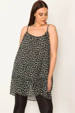 Kadın Siyah Desenli Şifon Kumaş Askılı Katlı Tunik 65N33122