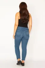 Kadın Lacivert Likralı 5 Cep Kot Pantolon 65N34241