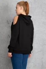 Women's Khaki Hooded Off-the-Shoulder Sweatshirt 65N18831