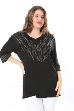 Kadın Büyük Beden Siyah Taş Detaylı Bluz     65N37976