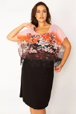 Women's Black Chiffon Cape Dress