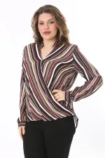 Kadın Büyük Beden Bej Dokuma Viskon Kumaş Kapalı Anvelop Bluz 65N37614