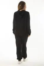 Kadın Büyük Beden Siyah Kanguru Cep Ve Kapşonlu Sweatshirt Pantolon İliki Takım 65N37053