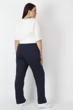 Kadın Lacivert Pamuklu Kumaş Bel Detaylı Spor  Pantolon 65N31837