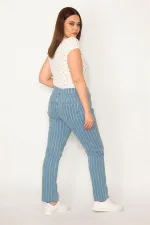 Kadın Büyük Beden Mavi 5 Cepli Çizgili Kot Pantolon 65N36818
