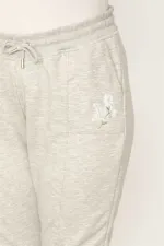 Kadın Gri Cebi Nakış Detaylı Paça Ribanalı Bel Lastik Ve Bağcıklı Spor Pantolon 65N31257