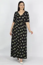 KADIN SİYAH ANVELOP YAKA VİSKON ELBİSE