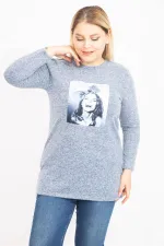 Kadın Mavi Yün Viskon Kumaş Aplike Ve Yan Yırtmaç Detaylı Tunik 65N35449