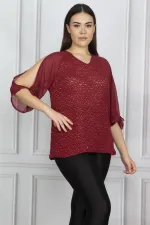 Kadın Bordo Kol Dekolteli Bluz 65N18966