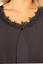 Kadın Füme Şifon Pelerinli Dantel Detaylı Abiye Elbise 65N34506