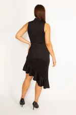 WOMEN'S BLACK FLOUNCED SKIRT DRESS WITH HIDDEN BACK ZIPPER
