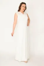 Kadın Büyük Beden Kemik Dantel Detaylı Astarlı Uzun Elbise 65N36782