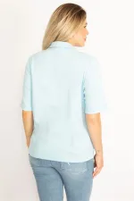 Kadın Haki Polo Yaka Pat Düğmeli Sim Ve Taş Detaylı Bluz 65N34521