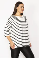 Kadın Kemik Düşük Kollu Çizgili Tunik 65N29443