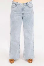 Kadın Mavi Büyük Beden Yıkama Efektli 5 Cepli Kot Pantolon 65N35545