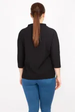 Kadın Kemik Büyük Beden Kapri Kol Kendinden Desenli Yan Yırtmaçlı Bluz