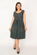 Kadın Haki Çizgi Kombinli Cepli Elbise 65N33220