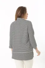 Kadın Büyük Beden Siyah Dik Yakalı Yan Yırtmaçlı Sim Çizgili Tunik 65N37523