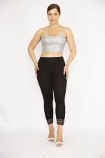 Kadın Siyah Büyük Beden Paça Dantelli Tayt