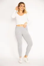 Kadın Gri Paça Fermuar Ve Taş Detaylı Tayt Pantolon 65N34882