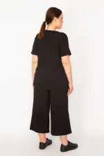 Kadın Fujya Kaşkorse Örme Beli Lastikli Geniş Paçalı Pantolon V Yakalı Bluz Takım 65N32939