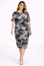 Kadın Büyük Beden Gri, Batik Desen Viskon Elbise 65N39469