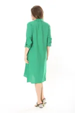 Kadın Büyük Beden Nar Ön Pat Düğmeli Süs Göğüs Cepli Kol Boyu Ayarlı Elbise 65N37871