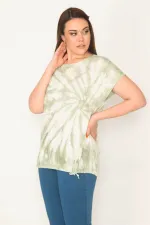 KADIN YEŞİL BATİK DESENLİ ÖNÜ TAŞ VE ETEK UCU BAĞCIK DETAYLI BLUZ