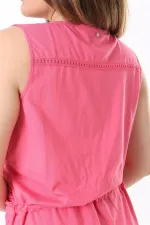 Kadın Büyük Beden Pembe Arka Robası Kopenaki Dantelli Kuşgözü Bağcıklı Elbise 65N37778