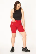 Kadın Bordo Likralı Bengalin Kumaş Fermuar Detaylı Şort 65N32696