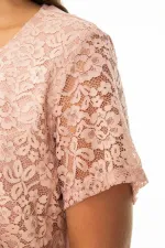 Kadın Büyük Beden Somon Önü Ve Kolları Dantel İçi Viskon Bluzlu Tunik 65N36956