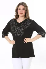 Kadın Büyük Beden Siyah Taş Detaylı Bluz     65N37976