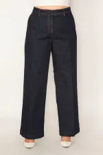 Kadın Lacivert Klasik Kesim Yan Cepli Geniş Paçalı Kot Pantolon 65N31860