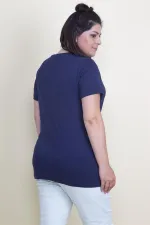 Kadın Lacivert Pamuklu Kumaş V Yaka Bluz