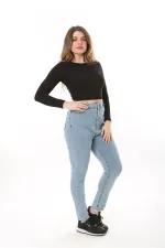 Kadın Büyük Beden Mavi Yüksek Bel Dar Paçalı Likralı 5 Cep Kot Pantolon 65N37644