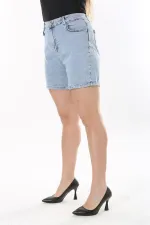 Kadın Büyük Beden Mavi Yıkama Efektli 5 Cepli Kot Şort 65N37823