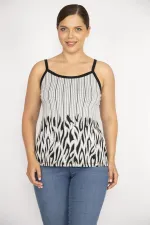 Kadın Gri Büyük Beden Sim Detaylı Askılı Bluz