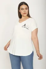 KADIN KEMİK V YAKALI GÖĞÜS KISMI BASKILI ETEK UCU OVAL KESİM BLUZ