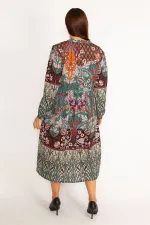 Kadın Renkli Ön Pat Düğmeli Belden Büzgülü Elbise 65N34612